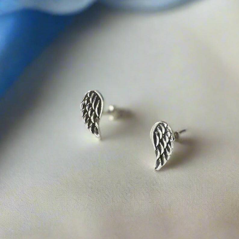 Silver Stud Earrings – Angel Wing Hypoallergenic Lightweight Sterling Silver Studs - Crumble and Core