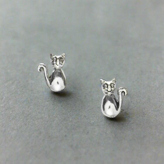 Silver Cat Earrings – Hypoallergenic Sterling Silver Studs | Lightweight Ear Studs - Crumble and Core