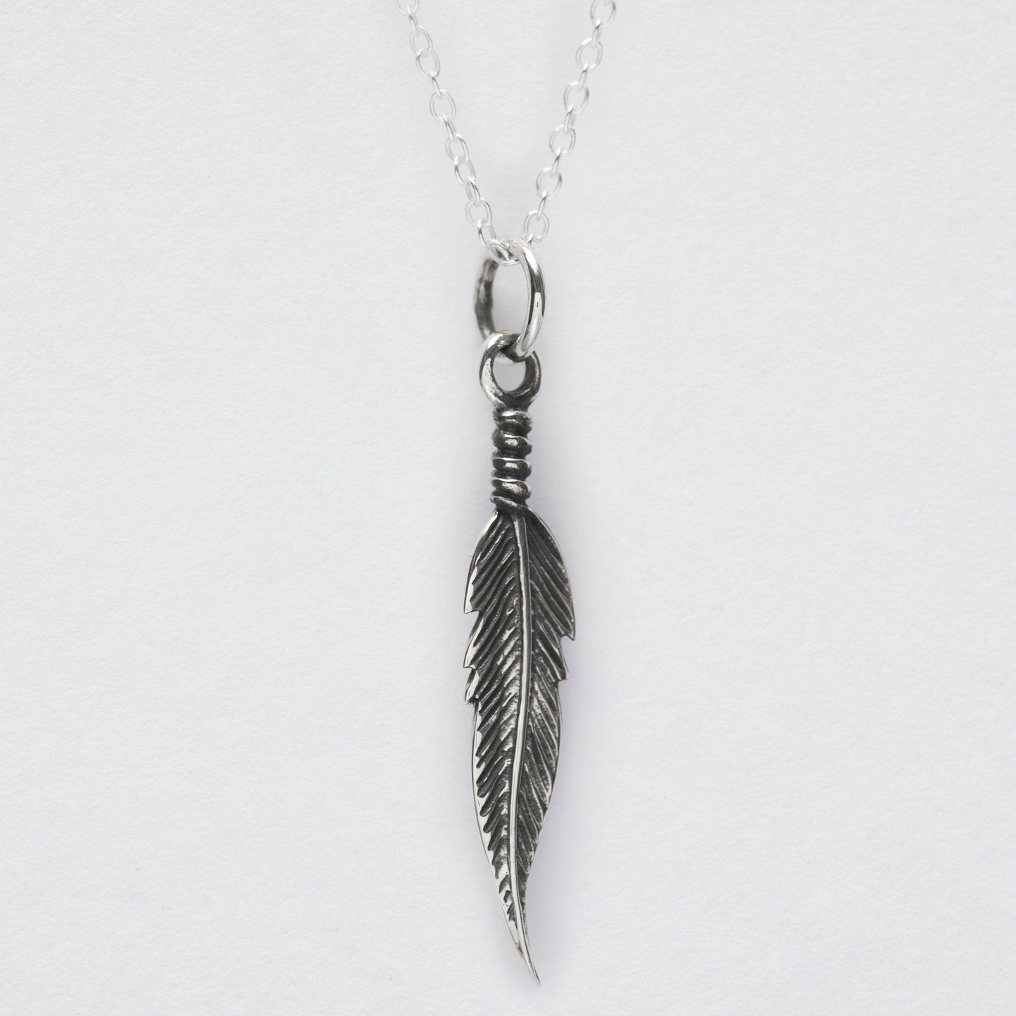 Sterling Silver Feather Pendant Necklace Gift Set - Includes Gift Box Greeting Card - Crumble and Core