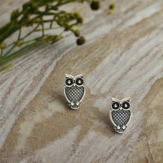 Owl Silver Stud Earrings – Hypoallergenic Sterling Silver Lightweight Jewelry - Crumble and Core