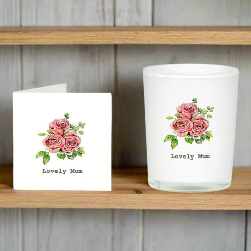 Rose Boxed Scented Candle and Card Set - Perfect for Gifts for Mum - Crumble and Core