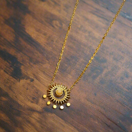 Gold Sun with White Stone Pendant Necklace - Crumble and Core