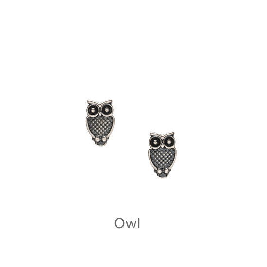 Sterling Silver Owl Stud Earrings on Elegant Card - Perfect Gift for Her - Handcrafted - Crumble and Core
