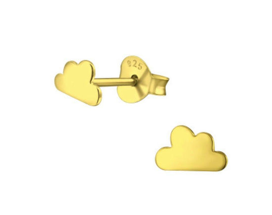 Gold Plated Silver Earrings – Delicate Cloud Design Studs with 24K Gold Plating - Crumble and Core