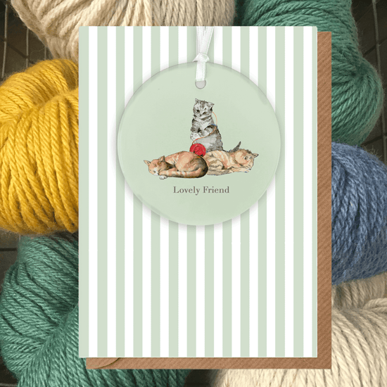 Ceramic Keepsake Hanging Decoration - A6 Greeting Card with Ceramic Keepsake - Cats Lovely Friend - Crumble and Core