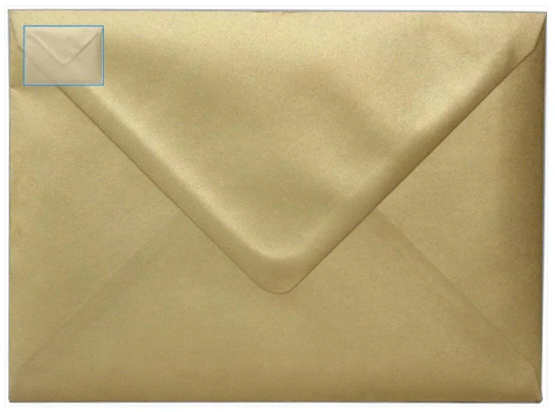 a close-up view of a gold-colored envelope, with a small square image of an envelope visible in the top left corner.