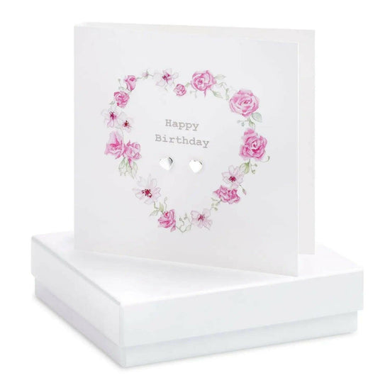 Birthday Card with Sterling Silver Heart Stud Earrings - Perfect Gift for Her - Crumble and Core