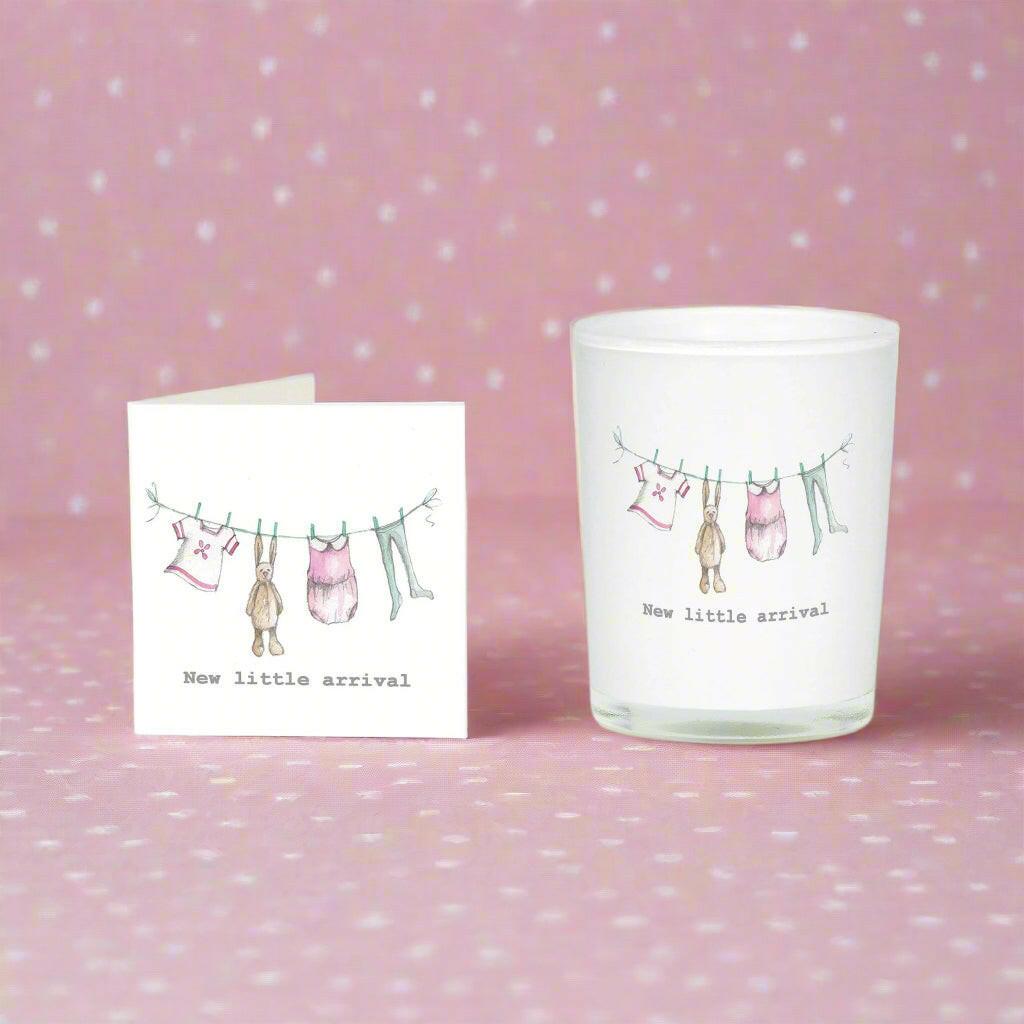 New Baby Girl Gift Set - Boxed Scented Candle & Card - Gift for New Parents - Crumble and Core