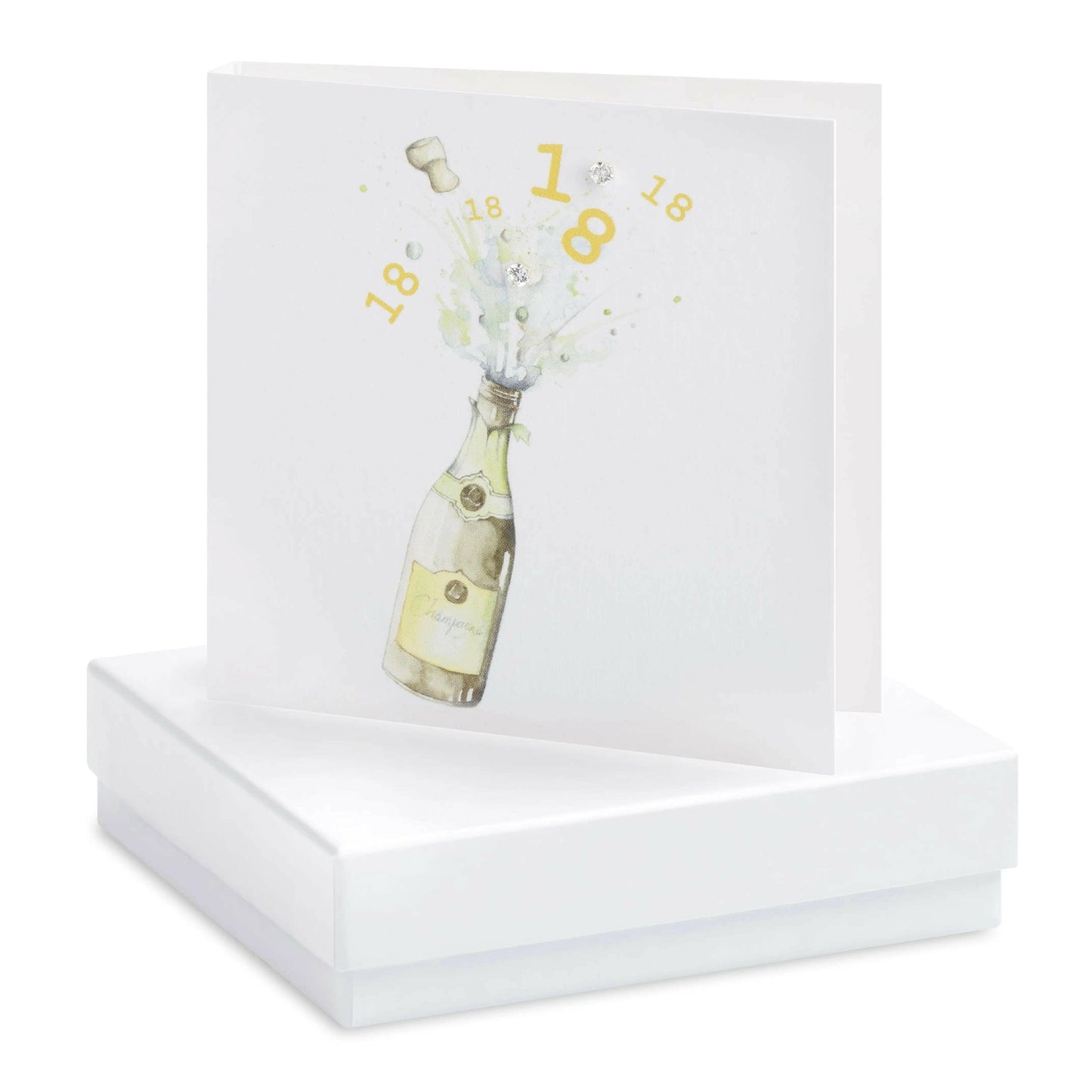 Sterling Silver Champagne Bottle Stud Earrings with 18th Birthday Card Gift Set - Crumble and Core