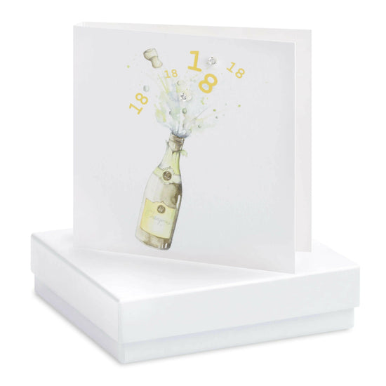 Sterling Silver Champagne Bottle Stud Earrings with 18th Birthday Card Gift Set - Crumble and Core