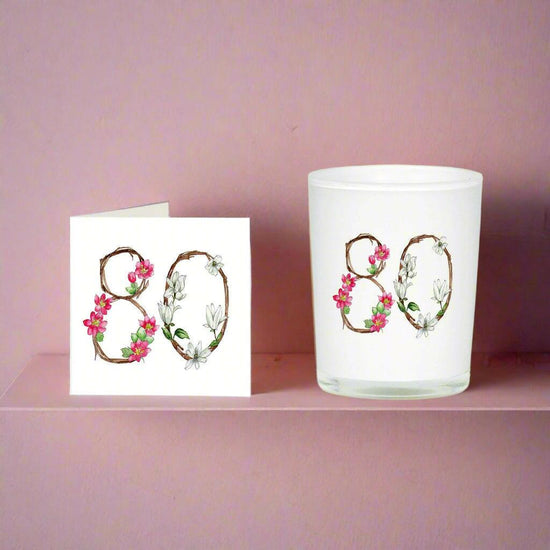 80th Birthday Boxed Scented Candle & Card Box Set - Perfect for Gifting - Crumble and Core