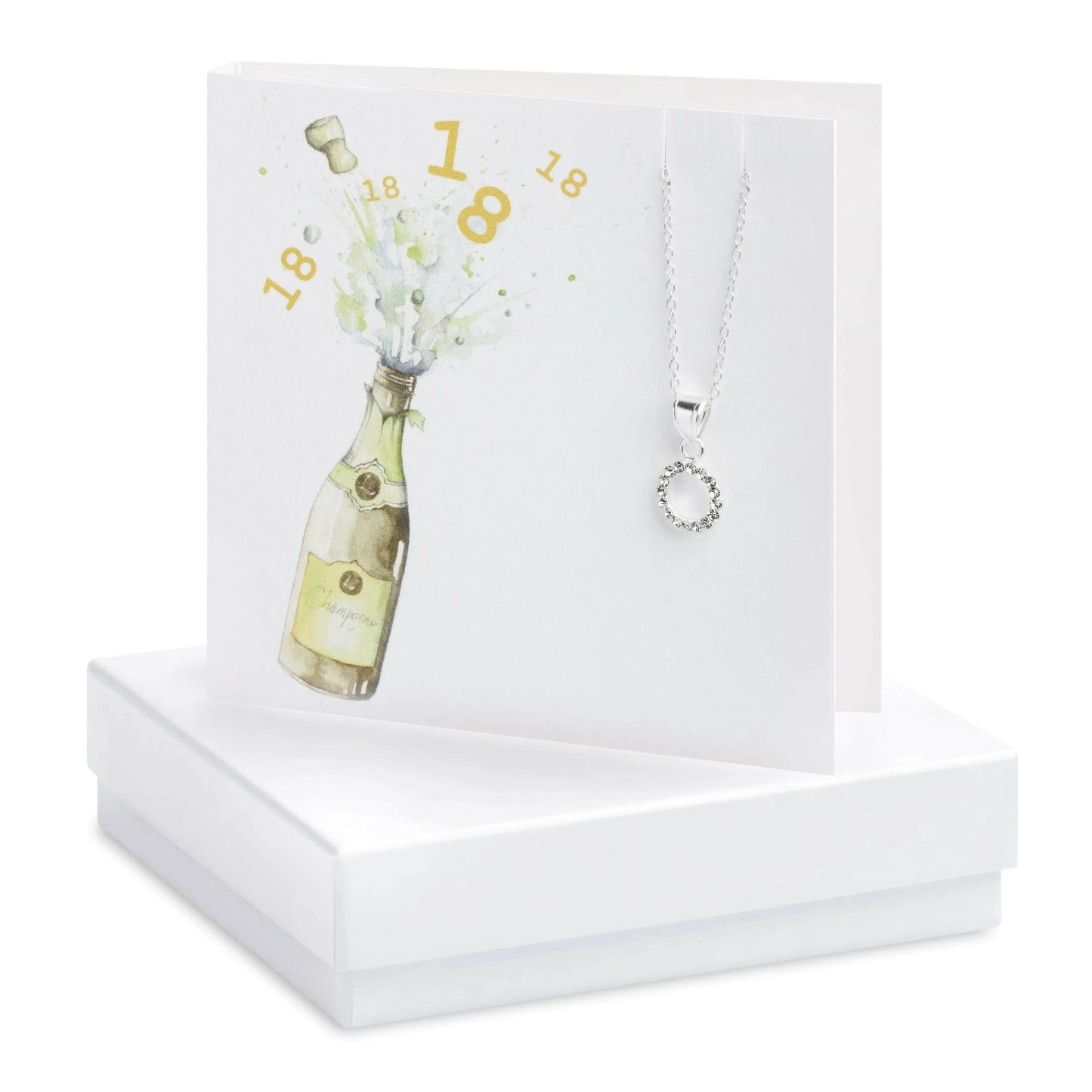 Stunning Sterling Silver Pendant Necklace with Cubic Zirconia - Complete Gift Set for 18th Birthday - Includes Gift Box and Champagne Greeting Card - Crumble and Core
