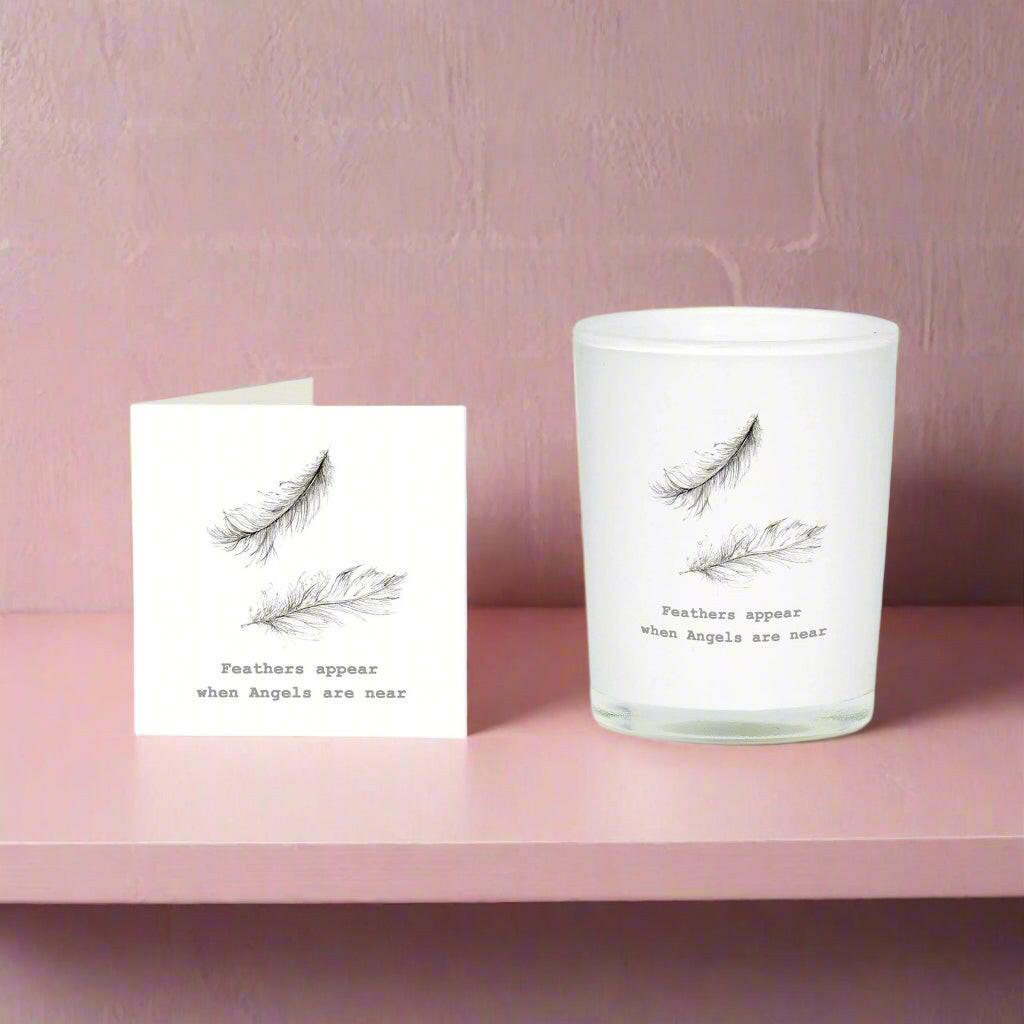 Feathers Appear Boxed Scented Candle and Card - Unique Sympathy Gift Set - Crumble and Core
