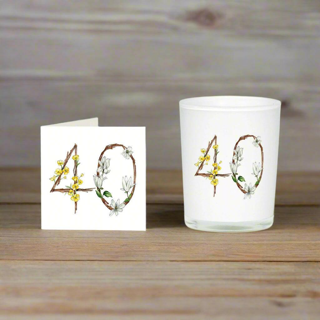 Floral 40th Boxed Scented Candle Card Set - Perfect Gift for Milestone Birthdays - Crumble and Core