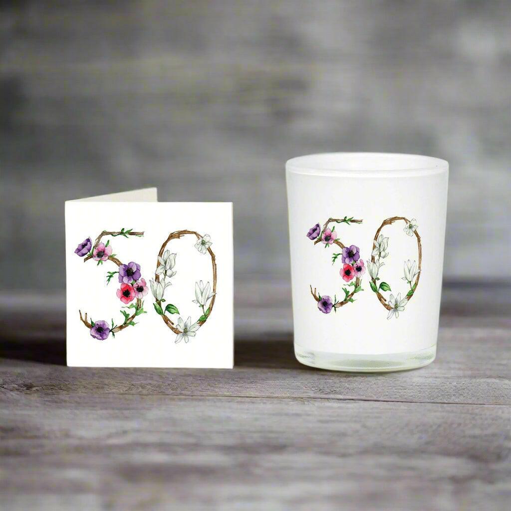 50th Birthday Card Boxed Scented Candle Gift Set - Perfect Gift for Her - Crumble and Core