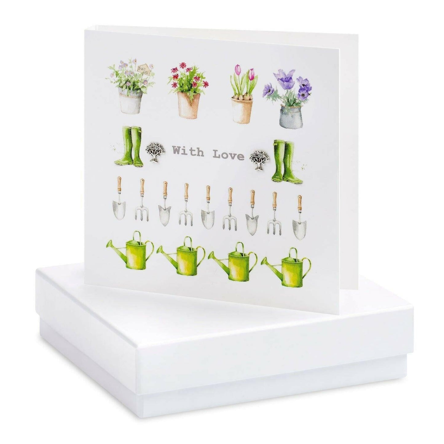 Sterling Silver Crystal Stud Earrings with Gift Box Gardening Card Thoughtful Present for Her - Crumble and Core