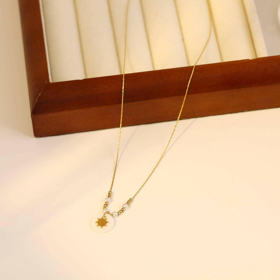 Pearl & Gold Pearl Necklace With Sun On Pearl Pendant - Crumble and Core