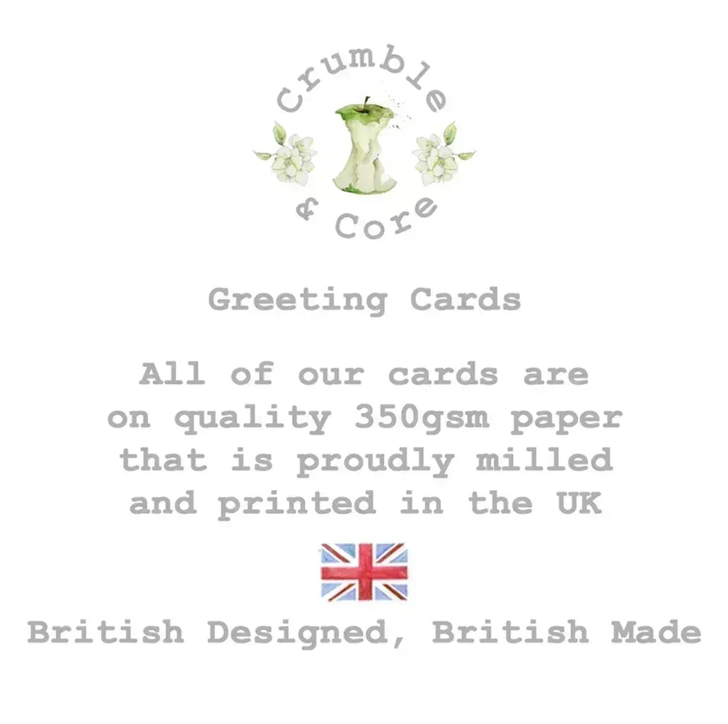 Crumble and Core greeting cards, British designed and made, printed on quality 350gsm UK paper with Union Jack.