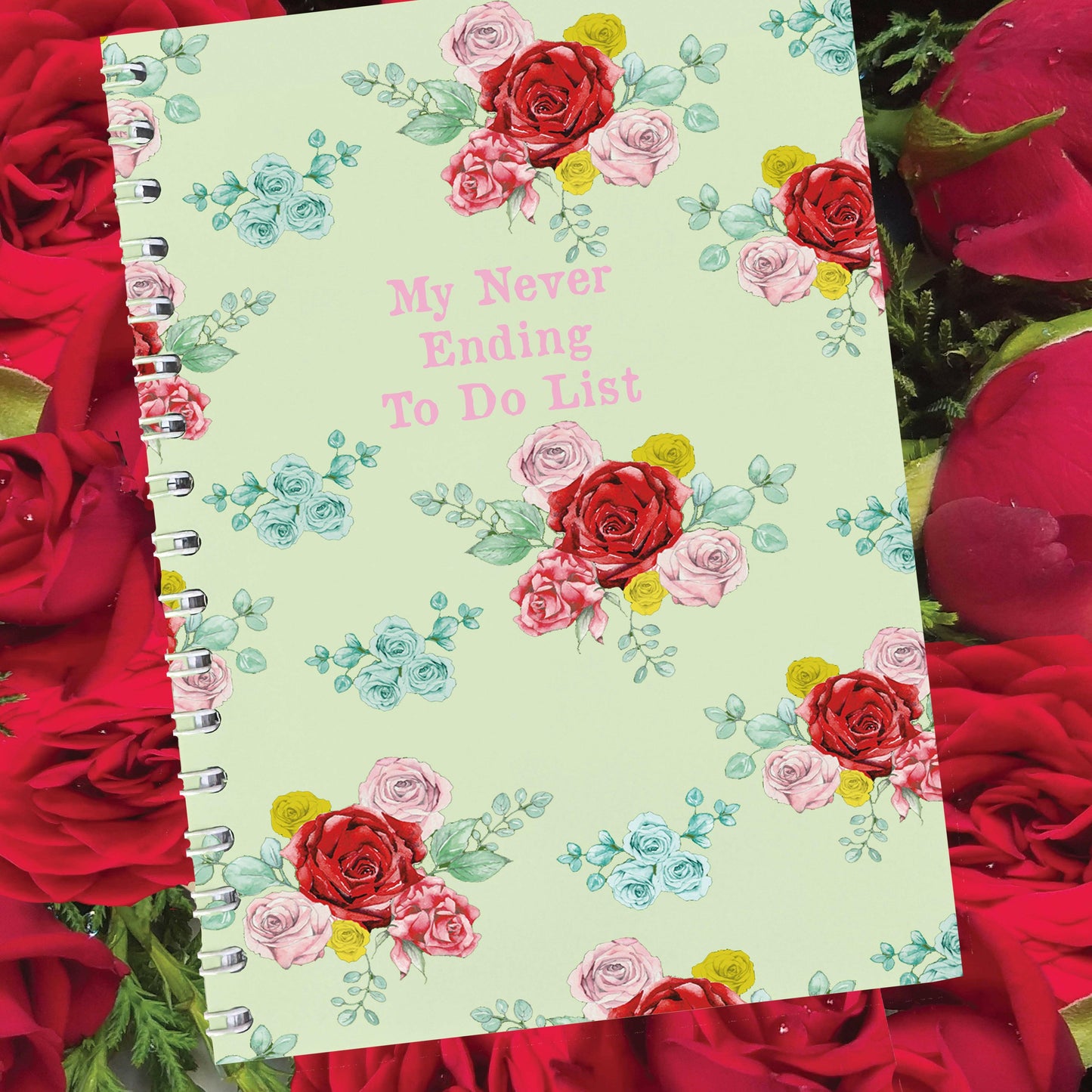 Wire Bound Notebook with Floral Red Rose Design for Planning and Note-Taking - Crumble and Core