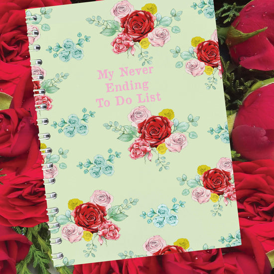 Wire Bound Notebook with Floral Red Rose Design for Planning and Note-Taking - Crumble and Core