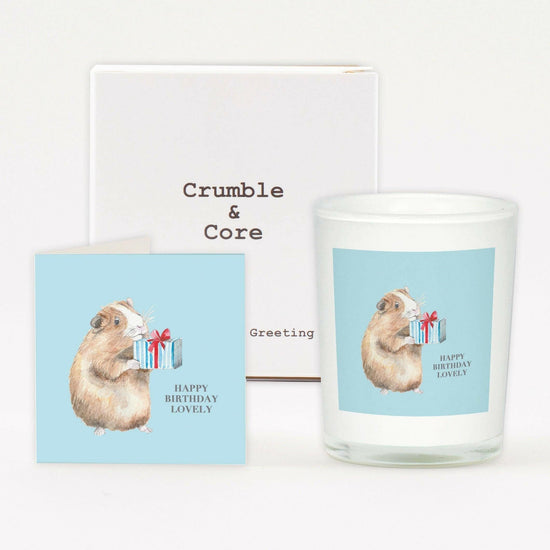 Guinea Pig Birthday Card Boxed Scented Candle - Adorable Greeting Card Design for Animal Lovers - Crumble and Core
