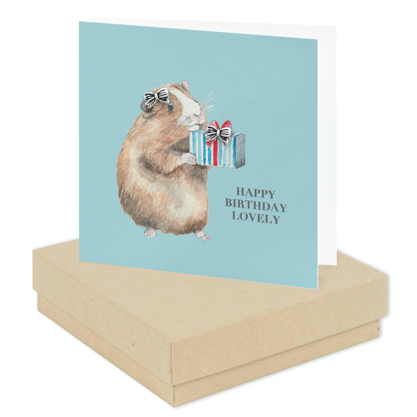 Guinea Pig Birthday Card with Sterling Silver Stud Earrings - Boxed Gift Set - Crumble and Core