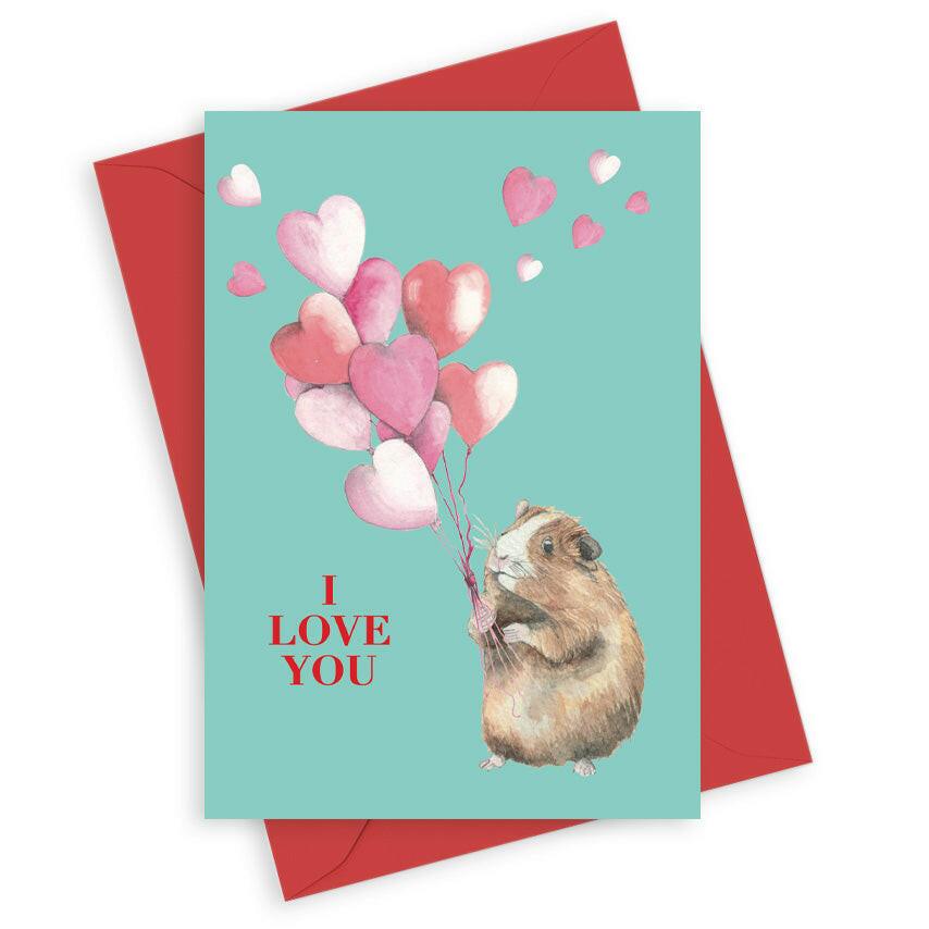 Adorable Guinea Pig Greeting Card - Animal Collection A6 - Foiled I Love You - Crumble and Core