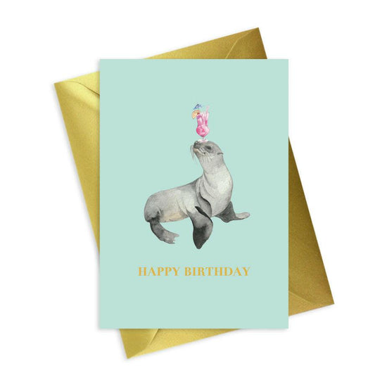 A6 Foiled Greeting Card - Animal Collection Happy Birthday Seal - Crumble and Core