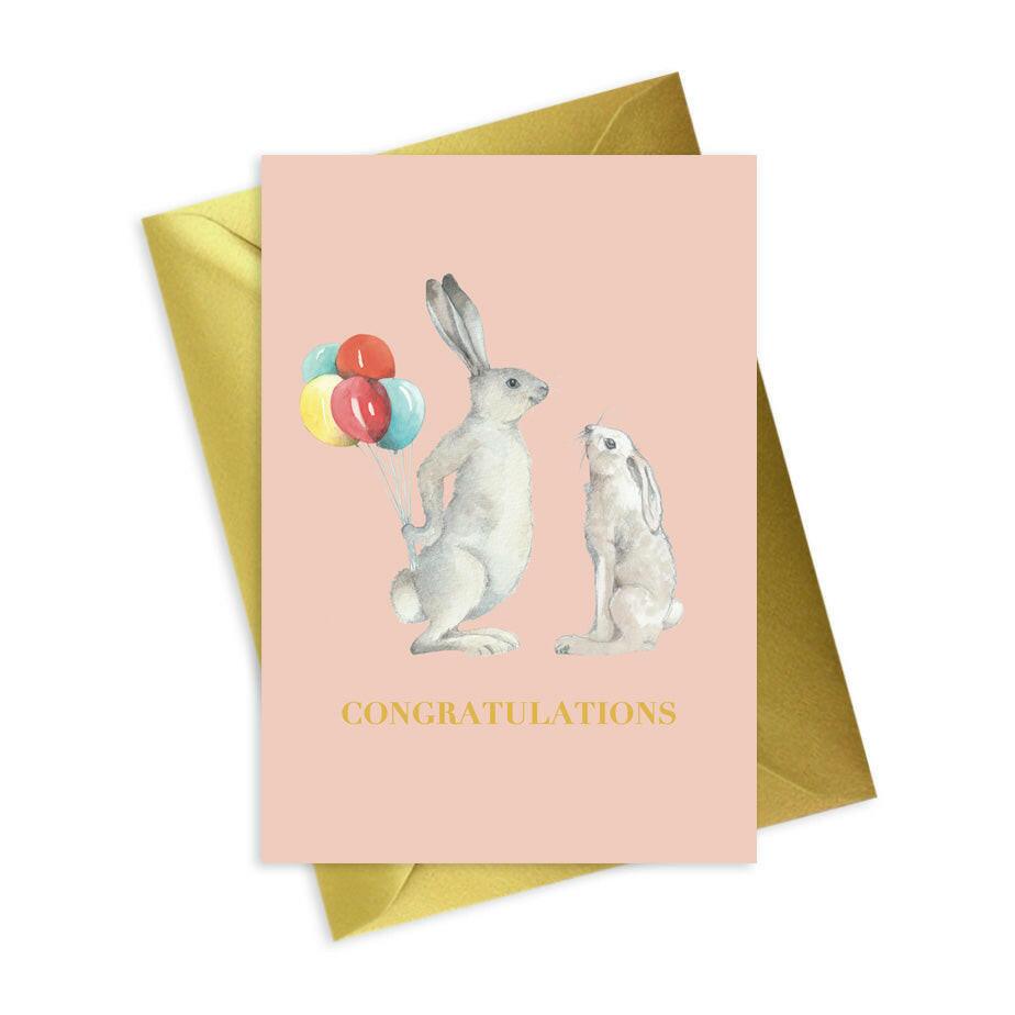 Gold Foil Animal Collection A6 Greeting Card - Hares Congratulations - Crumble and Core
