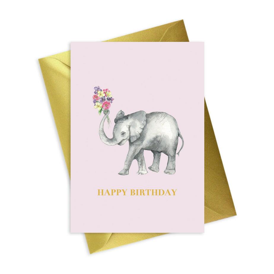 Elephant Happy Birthday A6 Foiled Greeting Card - Animal Collection - Crumble and Core