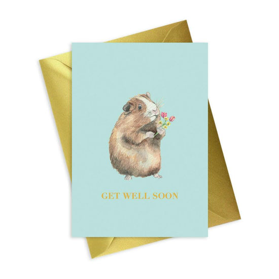 A6 Foiled Guinea Pig Get Well Soon Greeting Card - Animal Collection - Crumble and Core