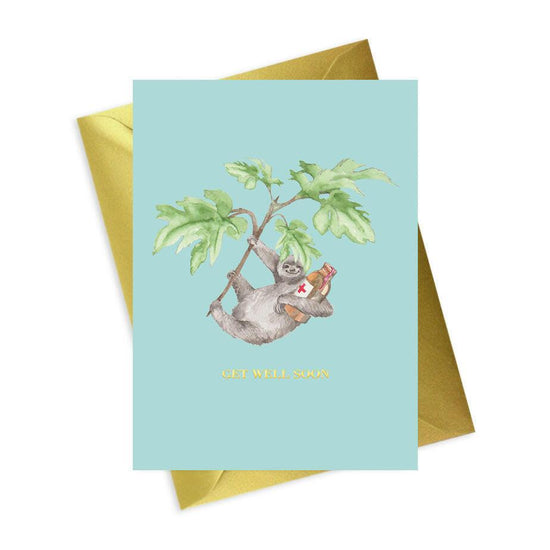 Get Well Card Sloth A6 Foiled Greeting Card - Animal Collection - Crumble and Core