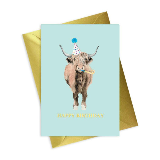 Highland Cow Happy Birthday A6 Foiled Greeting Card - Animal Collection - Crumble and Core