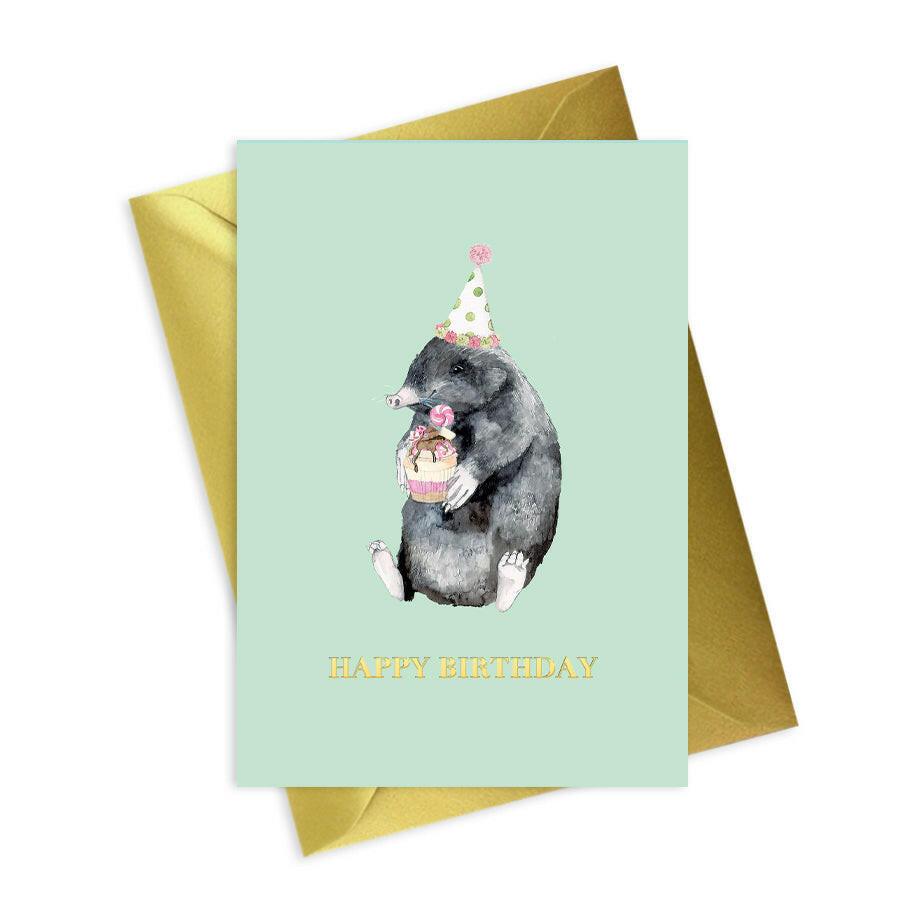 Happy Birthday Cute Mole A6 Foiled Greeting Card - Animal Collection - Crumble and Core