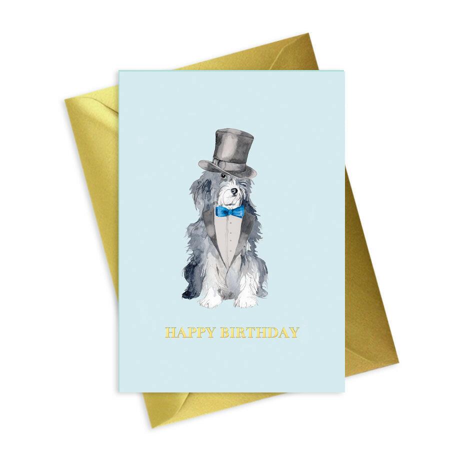 Happy Birthday Shaggy Dog A6 Foiled Greeting Card - Animal Collection - Crumble and Core