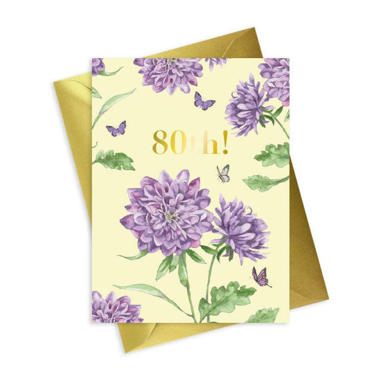 80th Birthday Card - Floral Design with Gilded Details - Crumble and Core