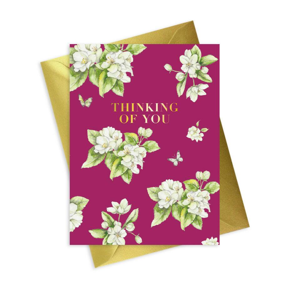 Floral Foiled Thinking of You Card - Handcrafted Greeting Card with Metallic Accents - Crumble and Core