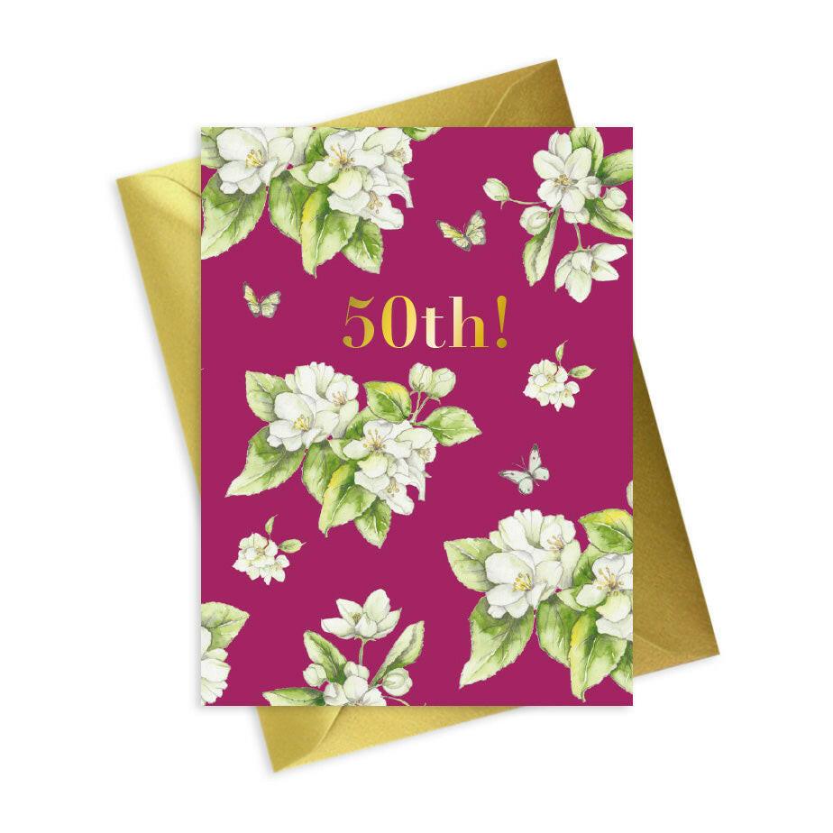 Floral Foiled 50th Birthday Greeting Card - Elegant and for a Special Milestone Celebration - Crumble and Core