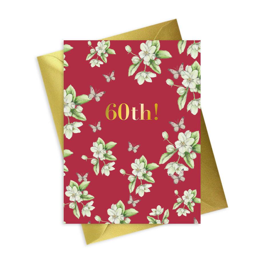 60th Birthday Card with Foiled Floral Design - Ideal for Her - Crumble and Core