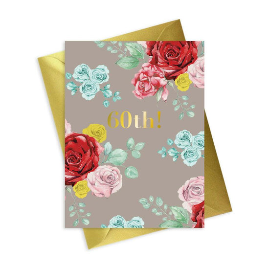 Floral Foiled 60th Birthday Card - Personalized Greeting for Milestone Celebrations - Crumble and Core