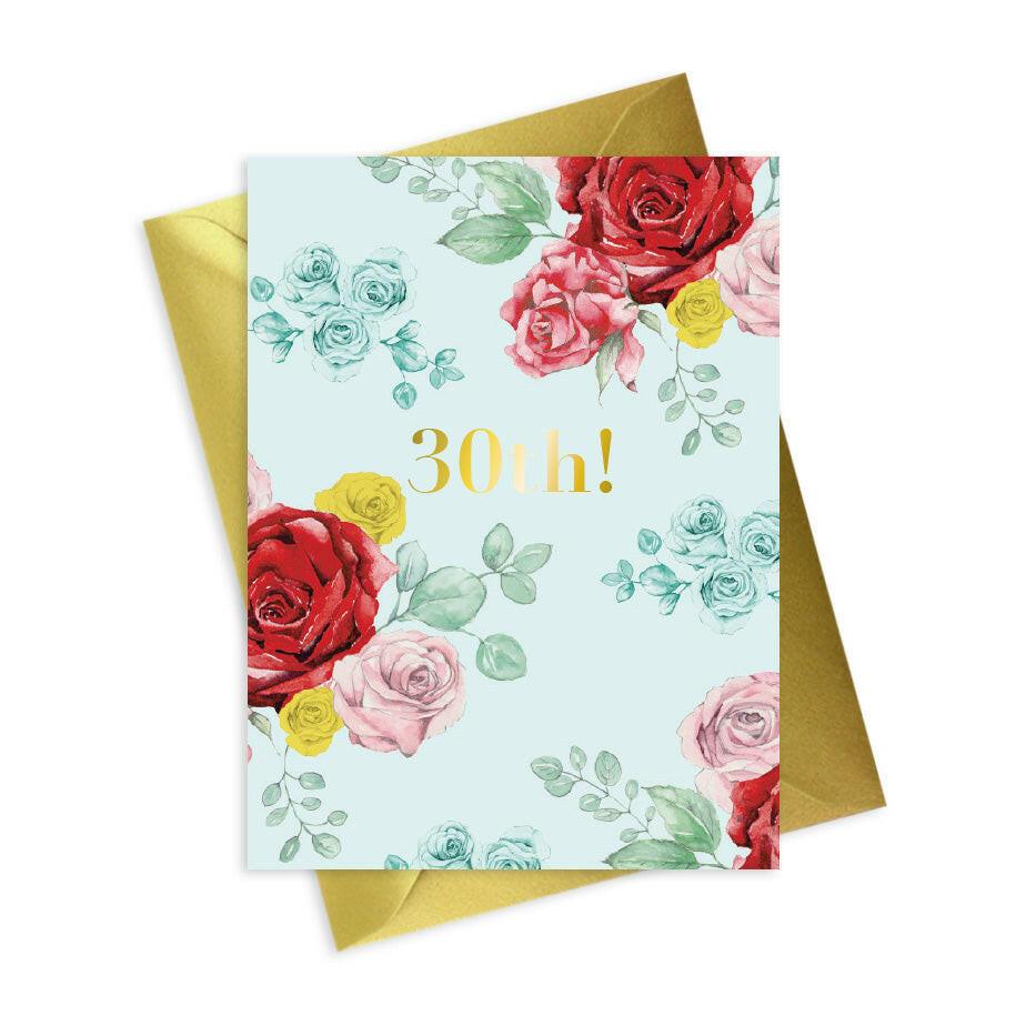 Floral Foiled 30th Birthday Card - Elegant and Personalized Gift for Milestone Celebration - Crumble and Core