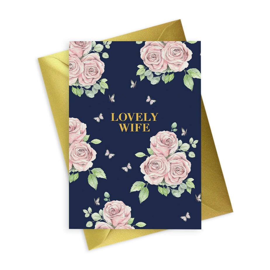 Floral Foiled Lovely Wife Card - Perfect Greeting for Your Special Someone - Crumble and Core