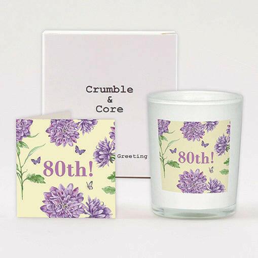 80th Birthday Gift Set Card and Scented Candle Combo - Perfect for Celebrating - Crumble and Core