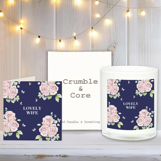 Boxed Scented Candle and Lovely Wife Greeting Card - Perfect Gift Combo for Her - Crumble and Core