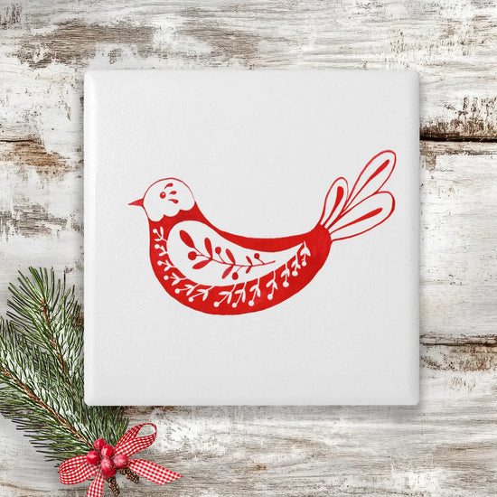 Christmas Coaster - Ceramic Drinks Coaster - Nordic Bird - Crumble and Core