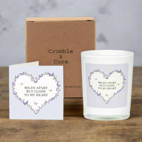 Boxed Scented Candle and Greeting Card Set - Miles Apart - Perfect Gift for Long Distance Loved Ones - Crumble and Core