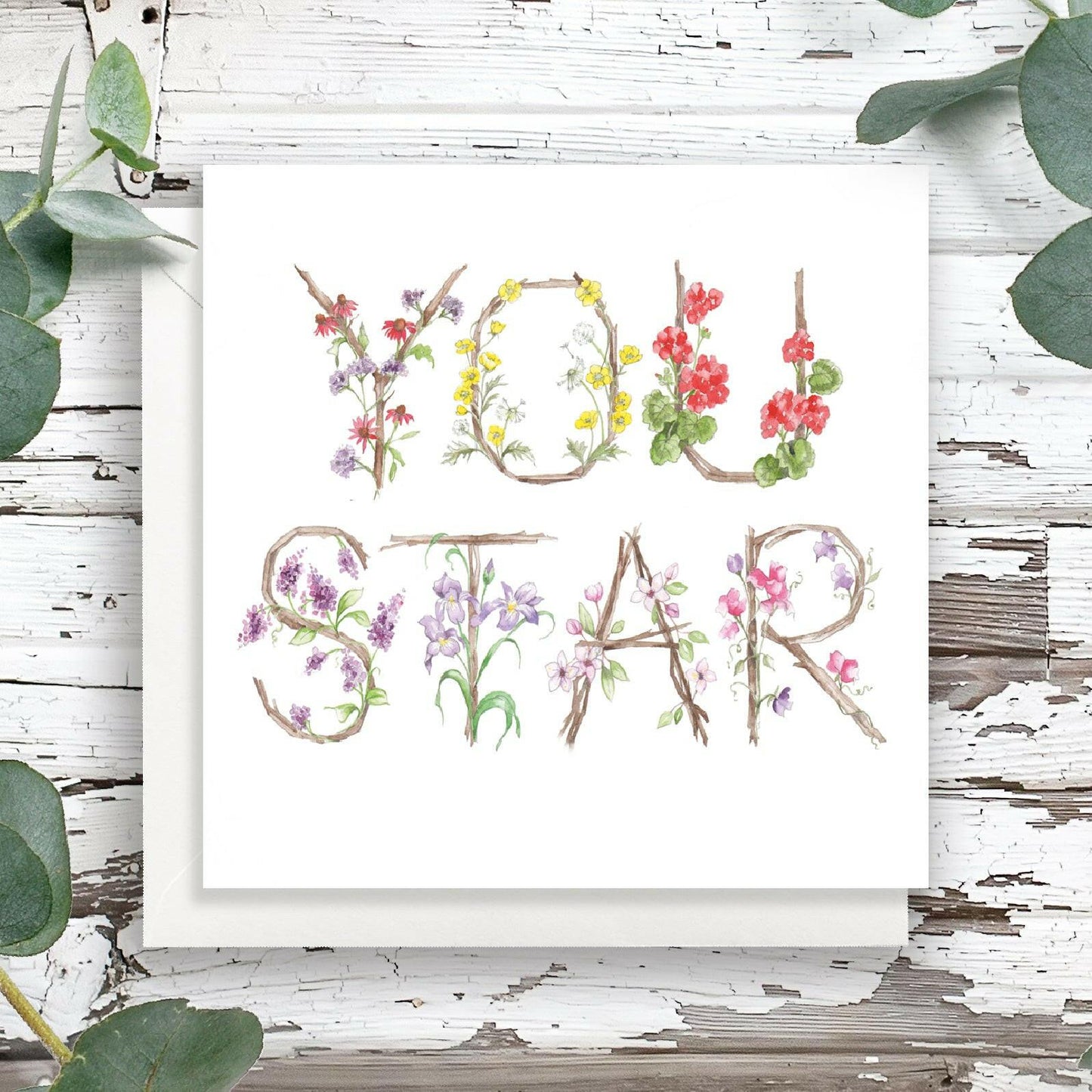 Floral Letter Alphabet Congratulations Card - You Star Design for Celebrations - Crumble and Core