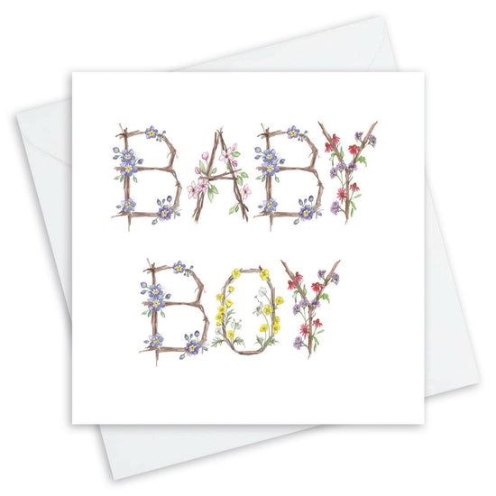New Baby Boy Greeting Card Floral Letter Alphabet Design Card - Crumble and Core