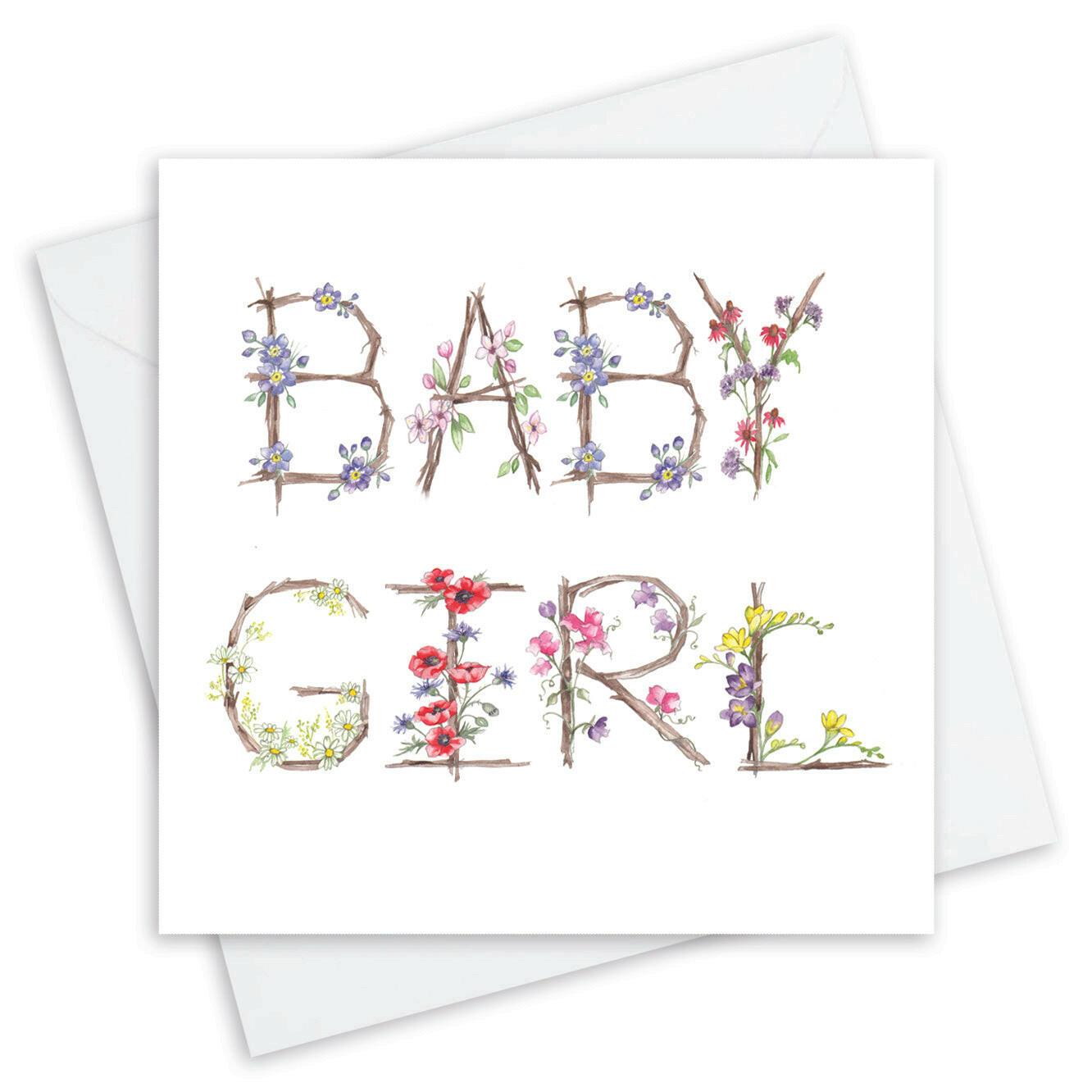 New Baby Girl Greeting Card Floral Letter Alphabet Design Card - Crumble and Core