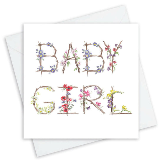 New Baby Girl Greeting Card Floral Letter Alphabet Design Card - Crumble and Core
